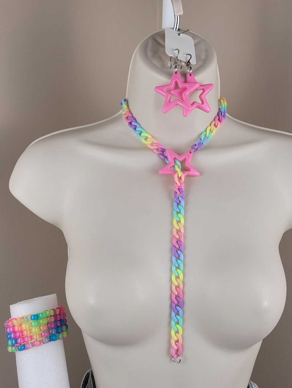 5pc link Rainbow lariat drop star necklace cuff choose  earring and nail art